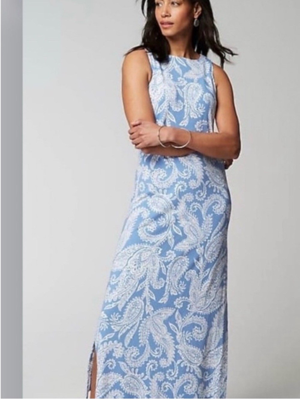 J. Jill Blue and White Paisley Sleeveless Maxi Dress Size L/Long